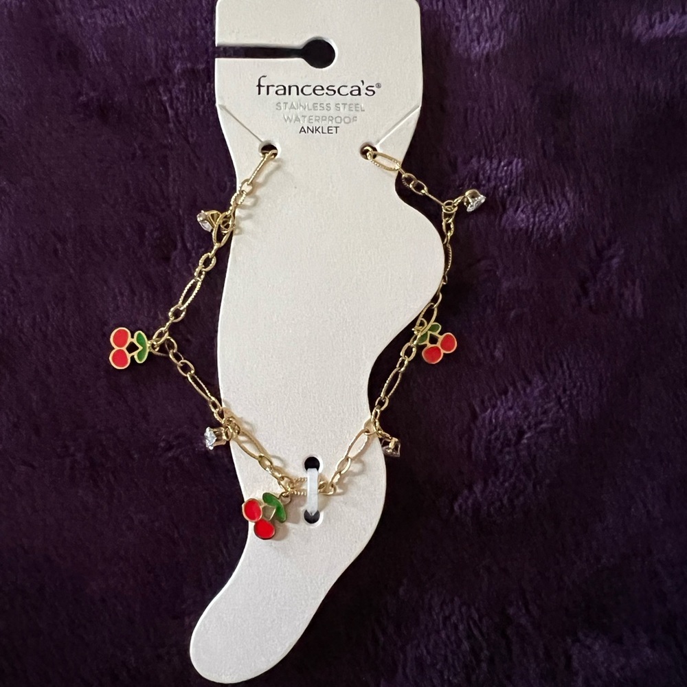 Francesca's Collections Gold Anklet with Red Cherry Charms